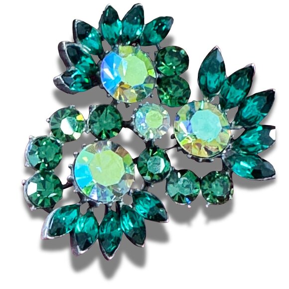 Jewelry - Vintage Green Brooch | UK Aurora Borealis Rhinestone. Crystal Statement Pin